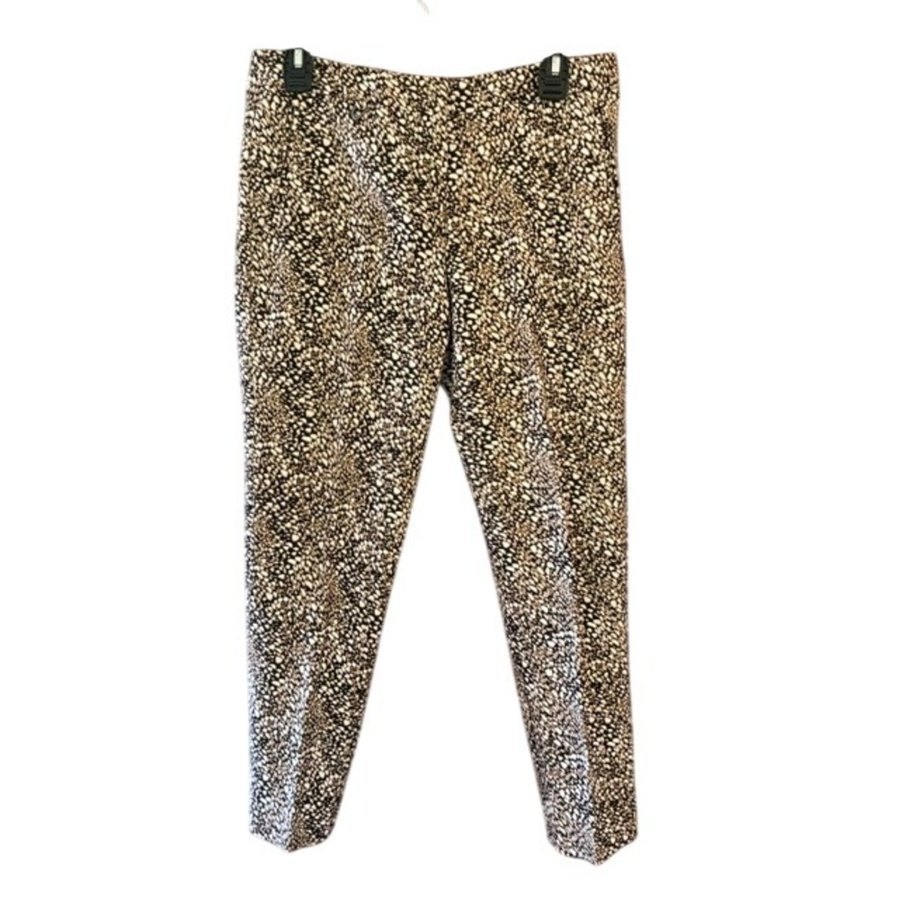 Adrianna Papell Trousers Women 6 Tan Black Excellent Pebble Print Ankle Pants